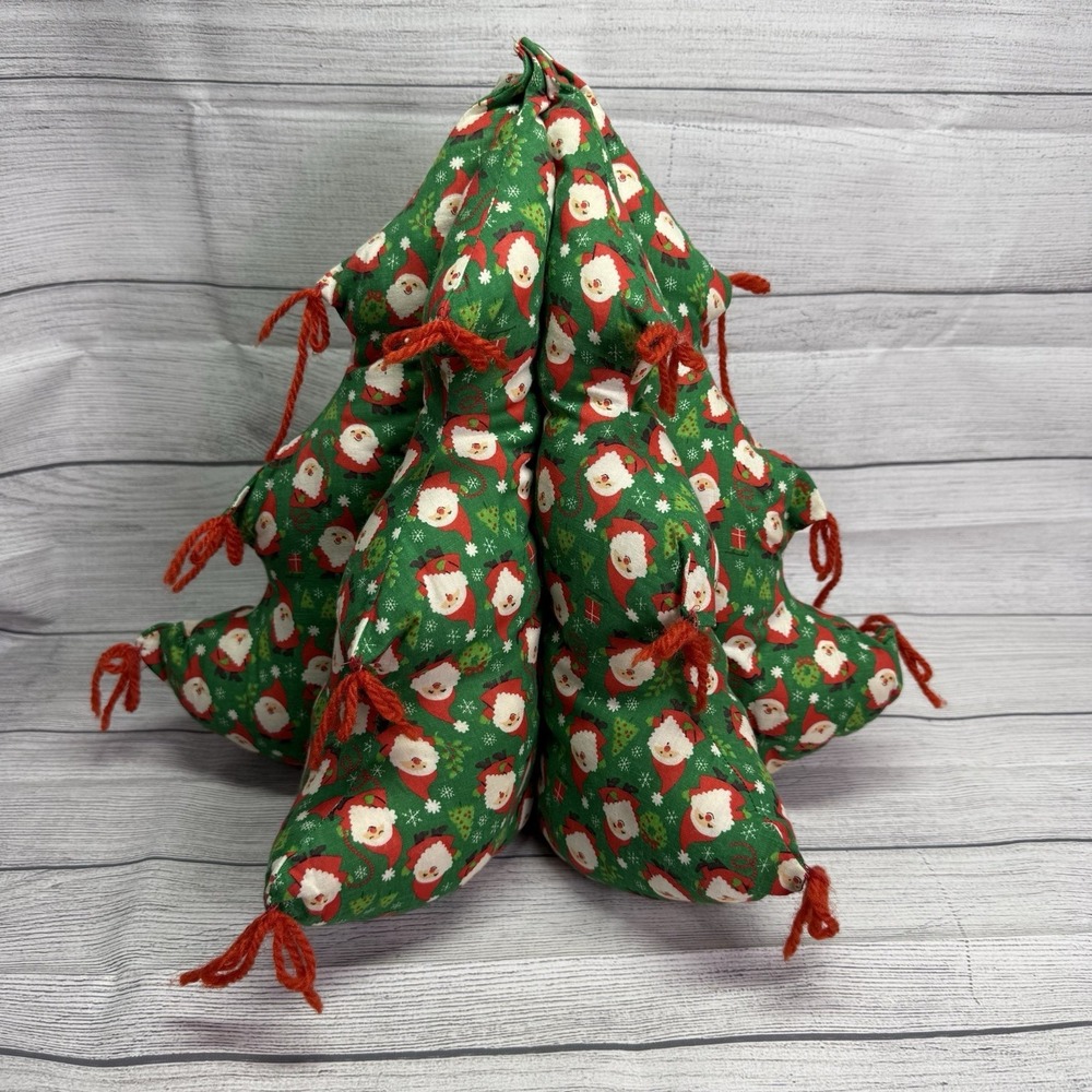 Vintage Plush Christmas Tree Fabric Stuffed 1970's Handmade 3D Sewn Santa